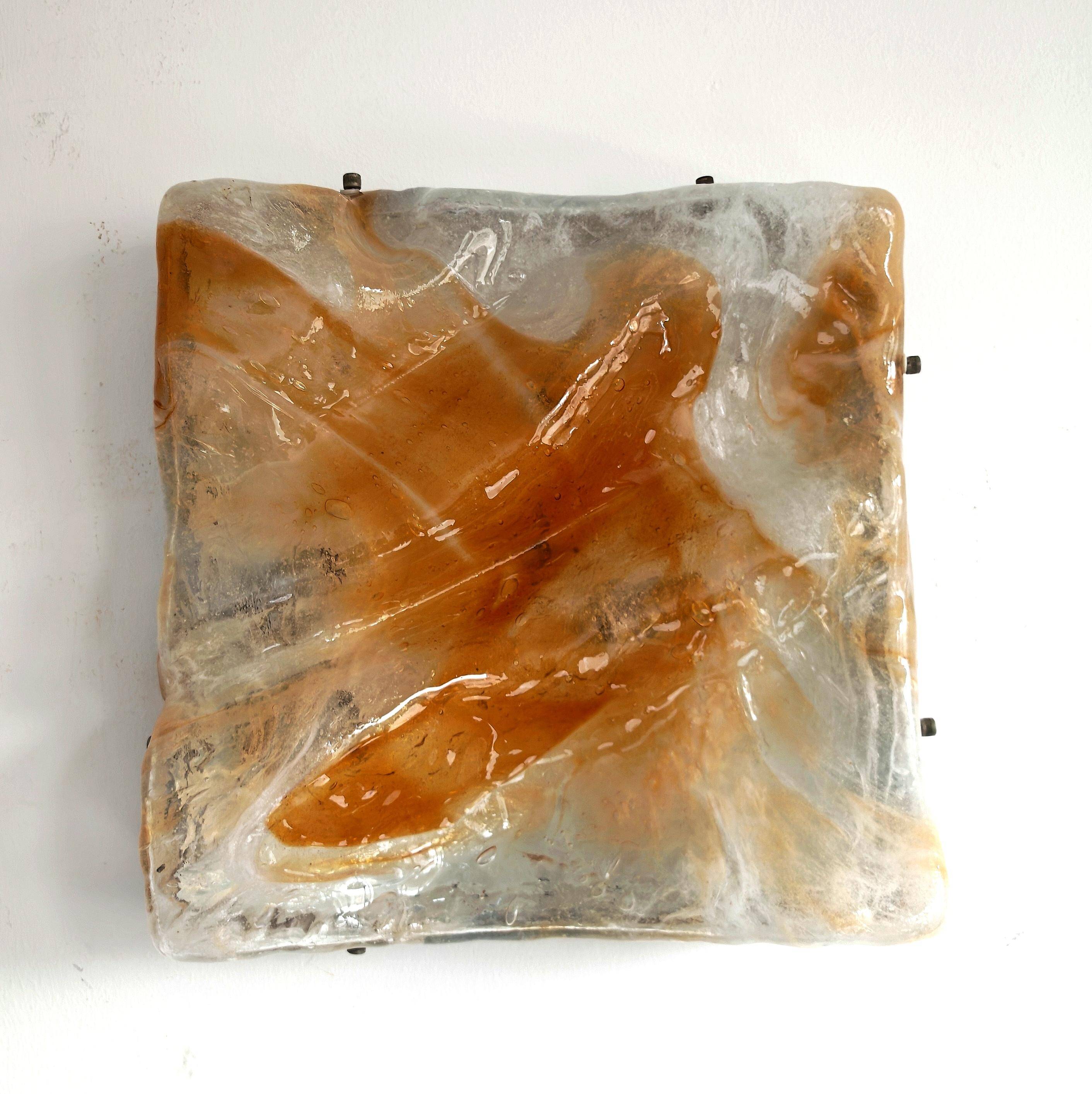 'Wave' ceiling light in amber glass by Mazzega from the 1970s.