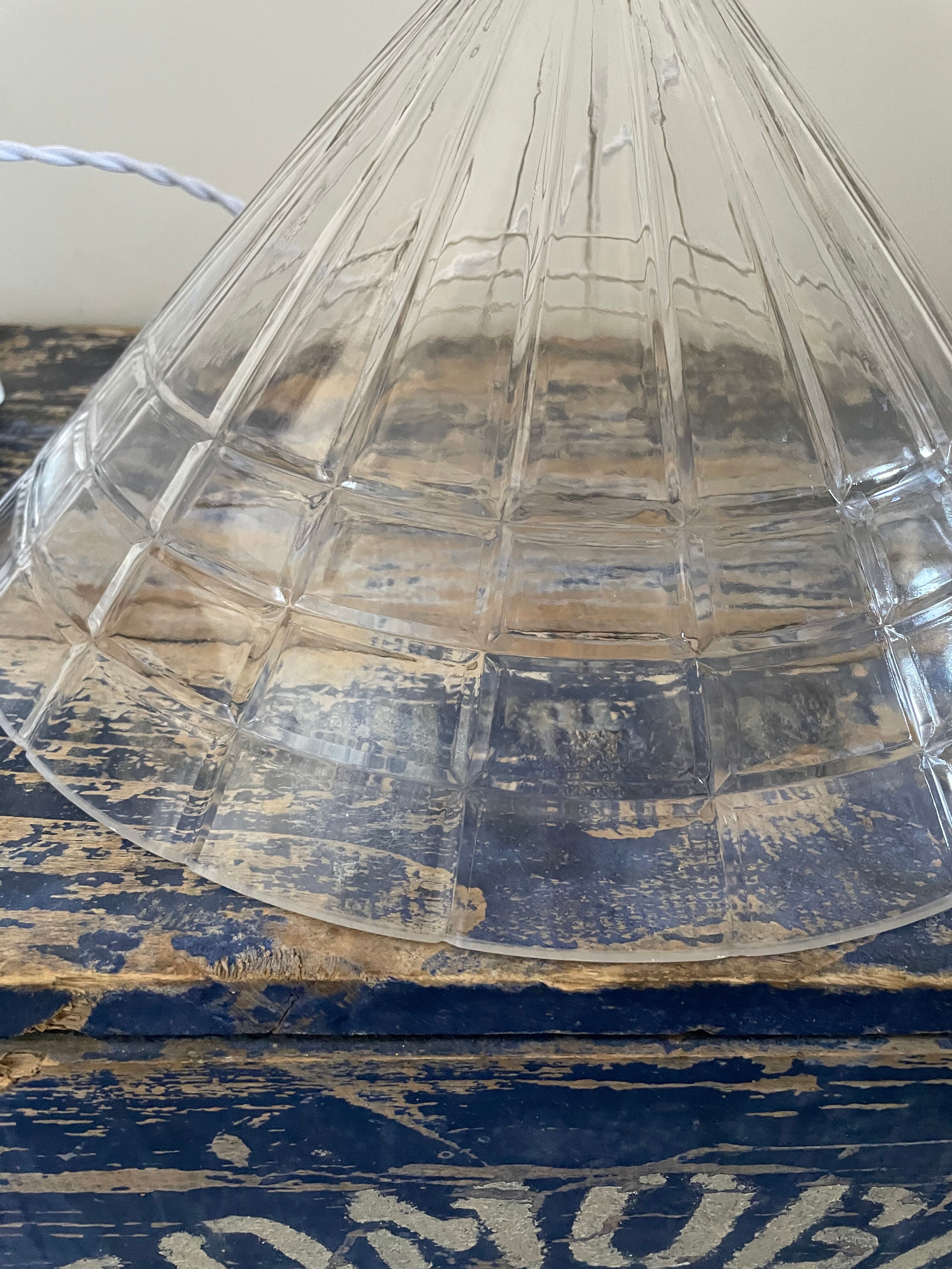 Suspension vintage en verre quadrillé électrifiée à neuf