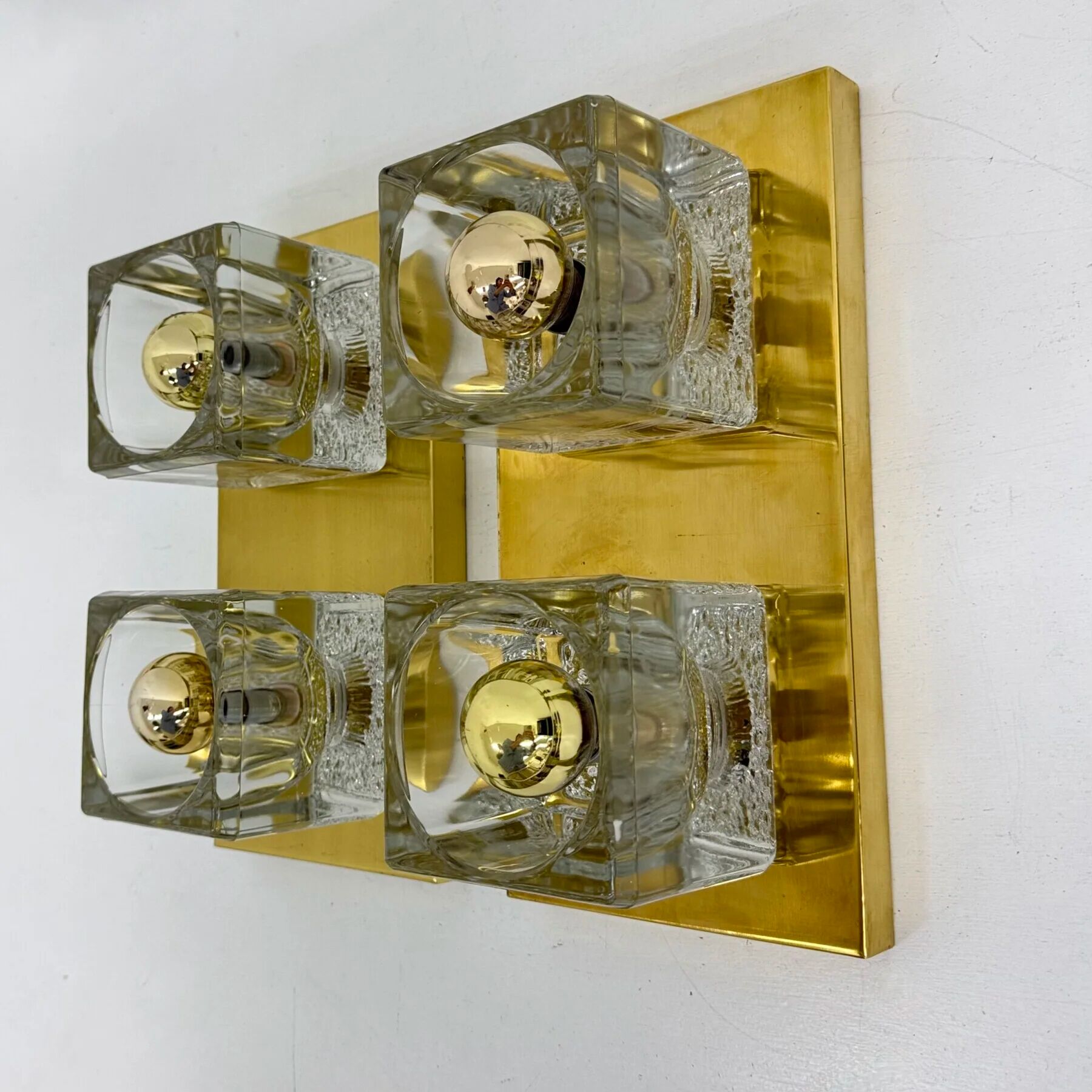 Pair of Peil & Putzler ice cube glass wall lamps, 1970s