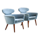 Rare Pair of Danish Easychairs in Teak & Mohair 1950s