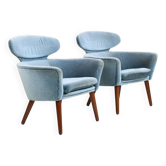 Rare paire de fauteuils danois en teck et mohair des années 1950