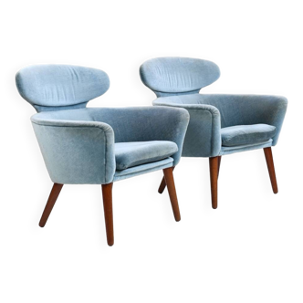 Rare Pair of Danish Easychairs in Teak & Mohair 1950s