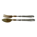 Pair of horn and silver-plated salad servers