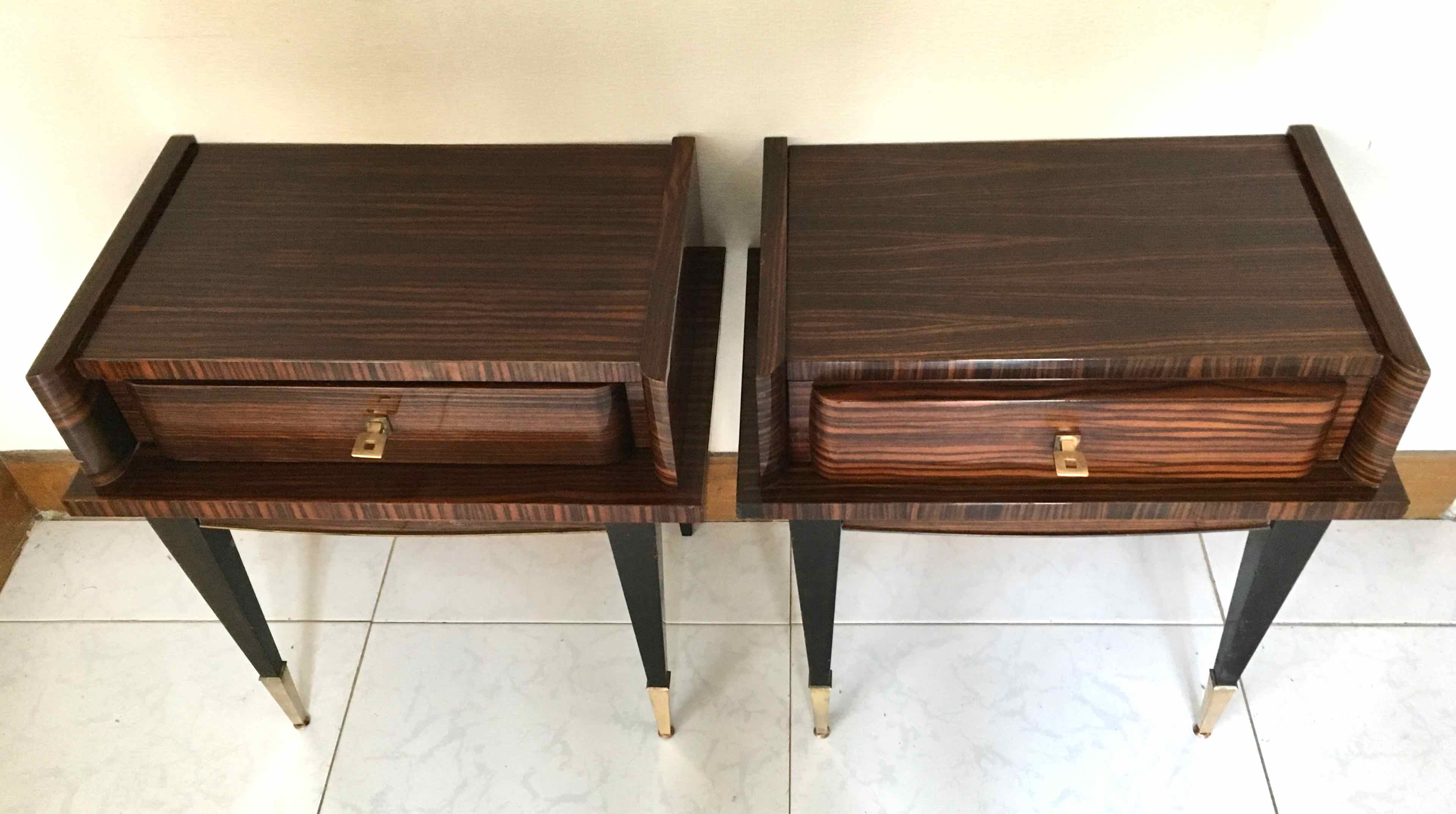 Deux chevets acajou et métal doré 1960