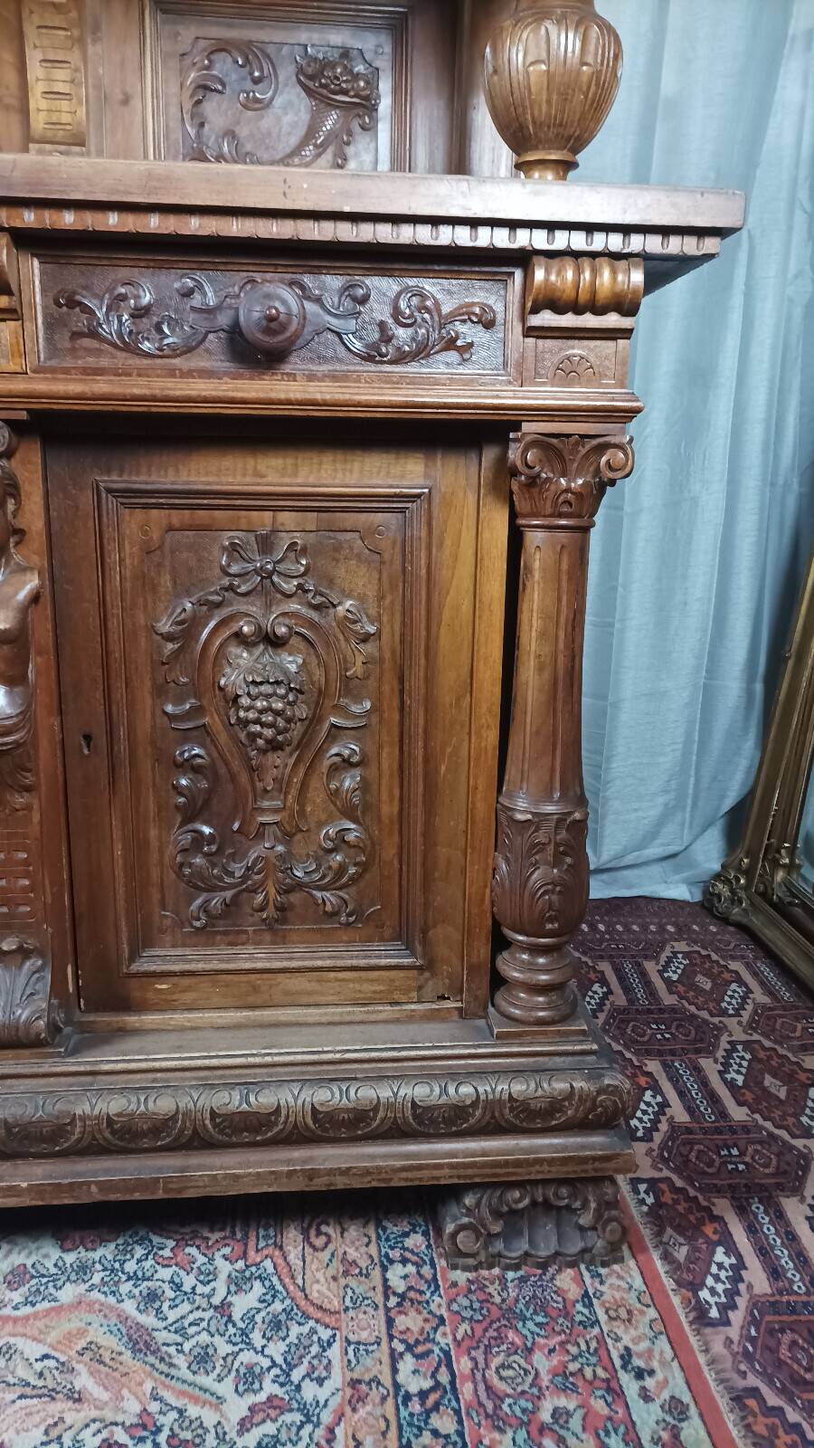 19th-century walnut buffet with two bodies.