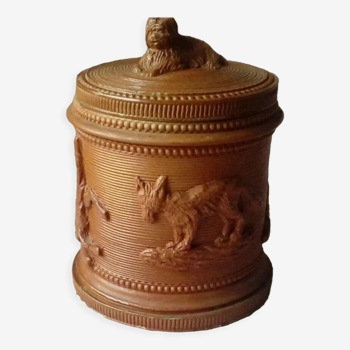 Pot a tabac gres de beauvais decor animaux