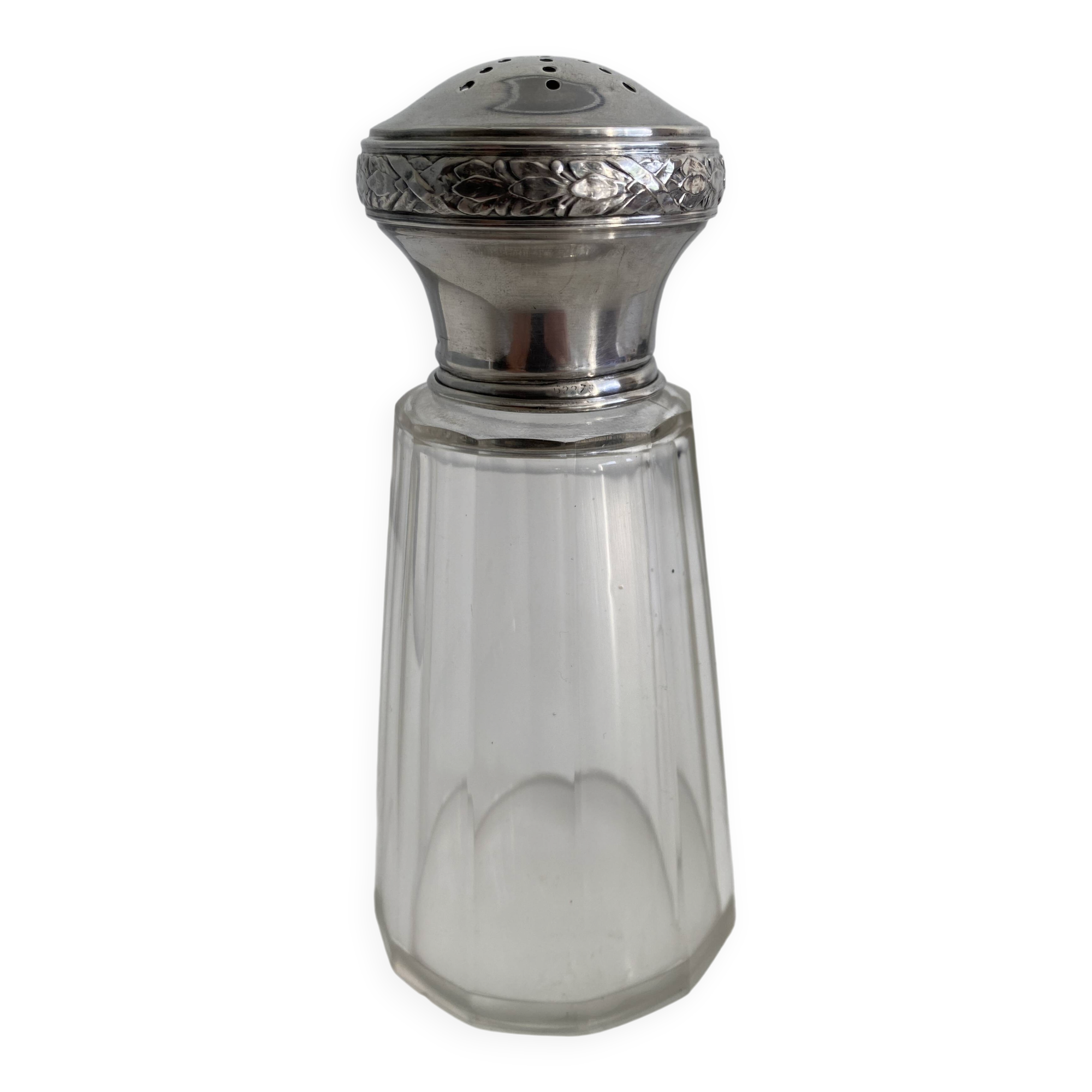 Antique crystal and silver sugar shaker