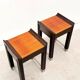 Pair of bedside tables in mahogany and stained oak, France 1980.