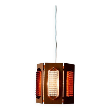 Suspension scandinave teck verre pressé Wiktor Berndt A-belysning années 60