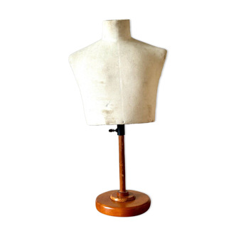 STOCKMAN adjustable presentation bust in beige cotton and dark wood