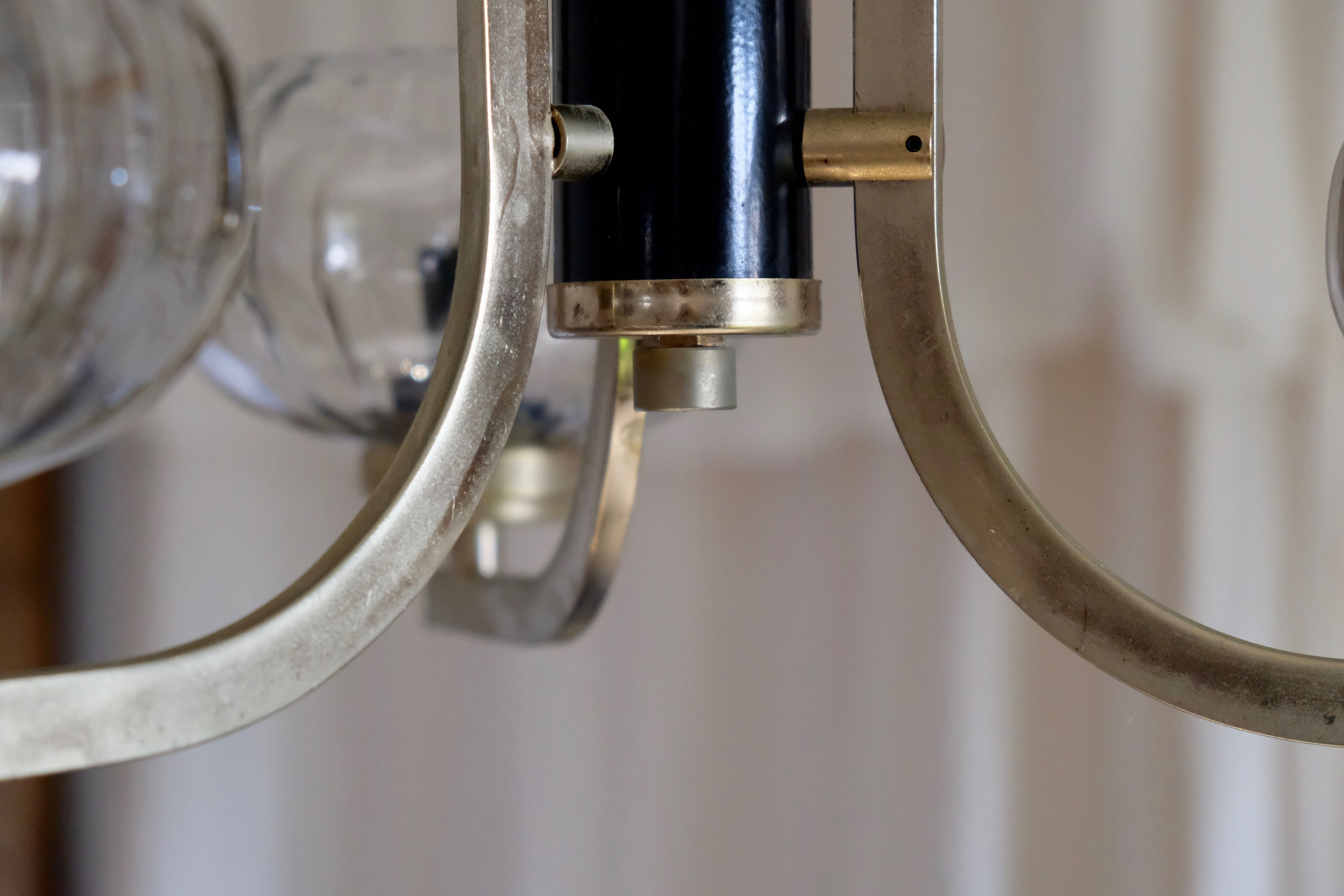 Smoky glass, brass and steel ceiling light