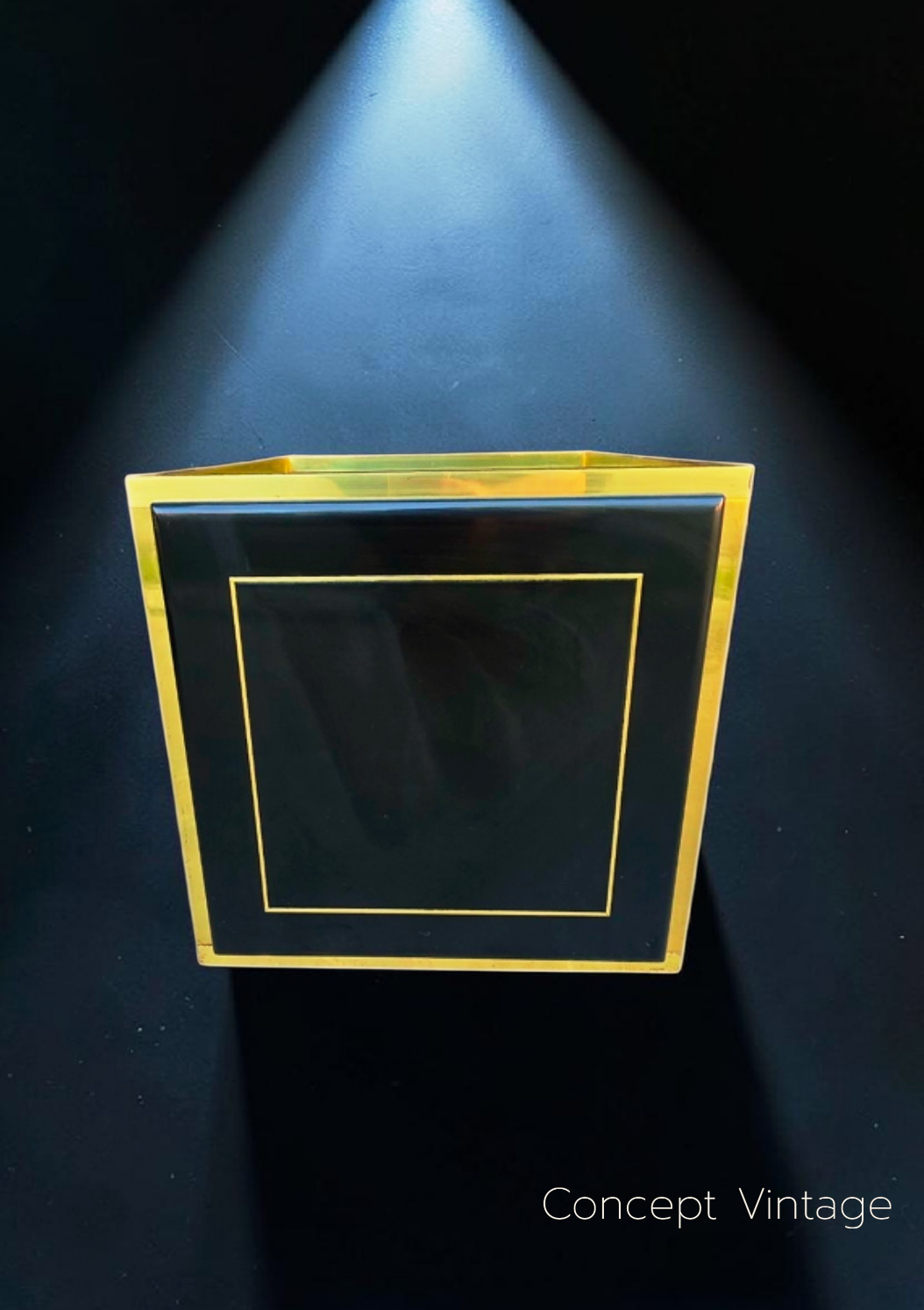 Brass cache-pot & black lacquer – attributed to Claude Mahey – circa 1970