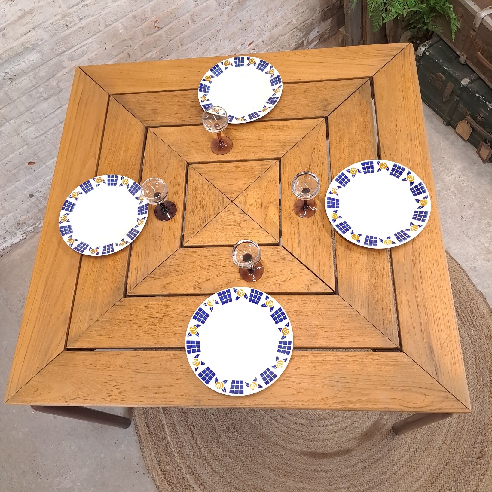 Square wooden metal table