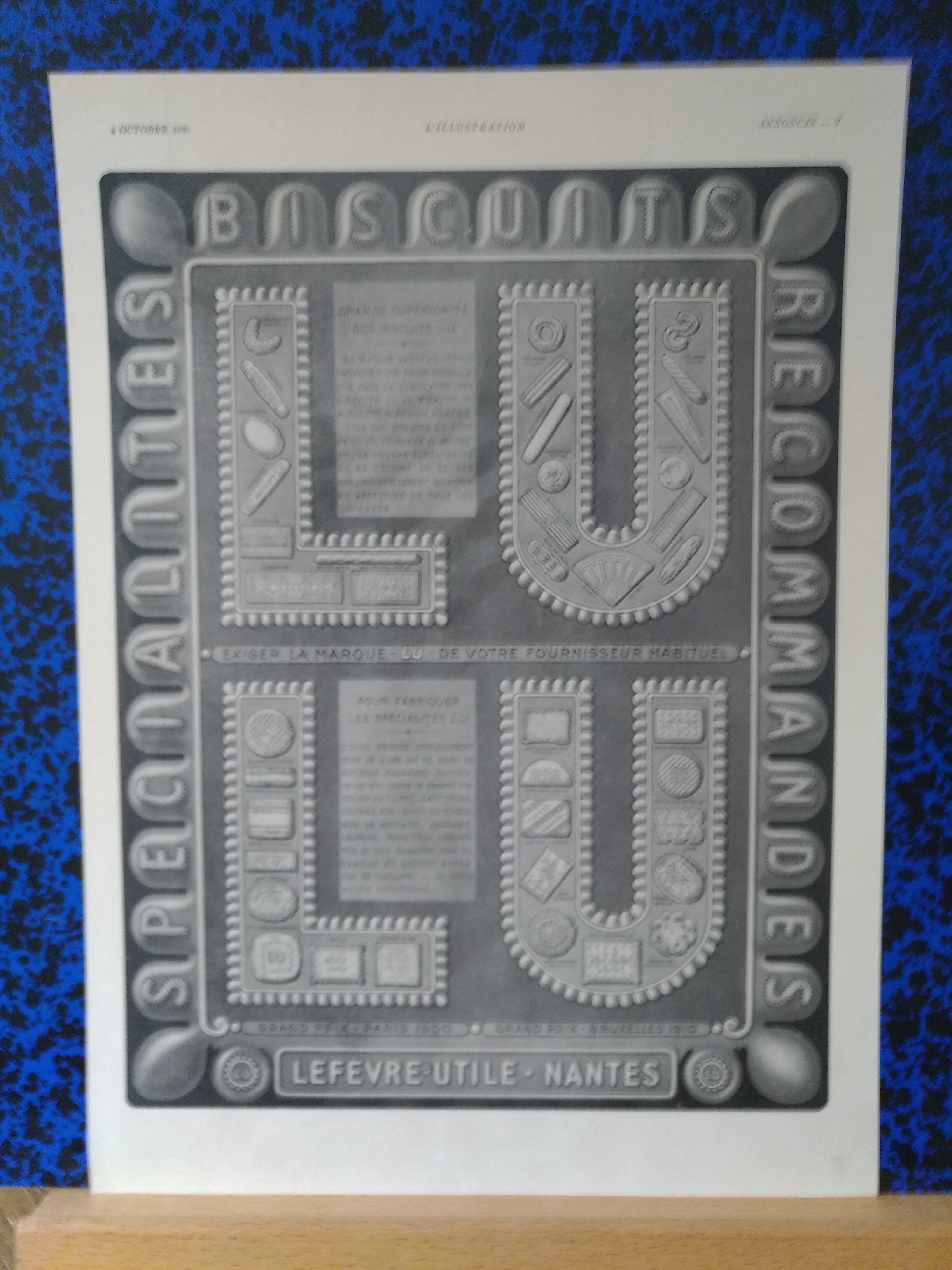 a set of 3 paper advertisements: Petit Lu brand from period reviews