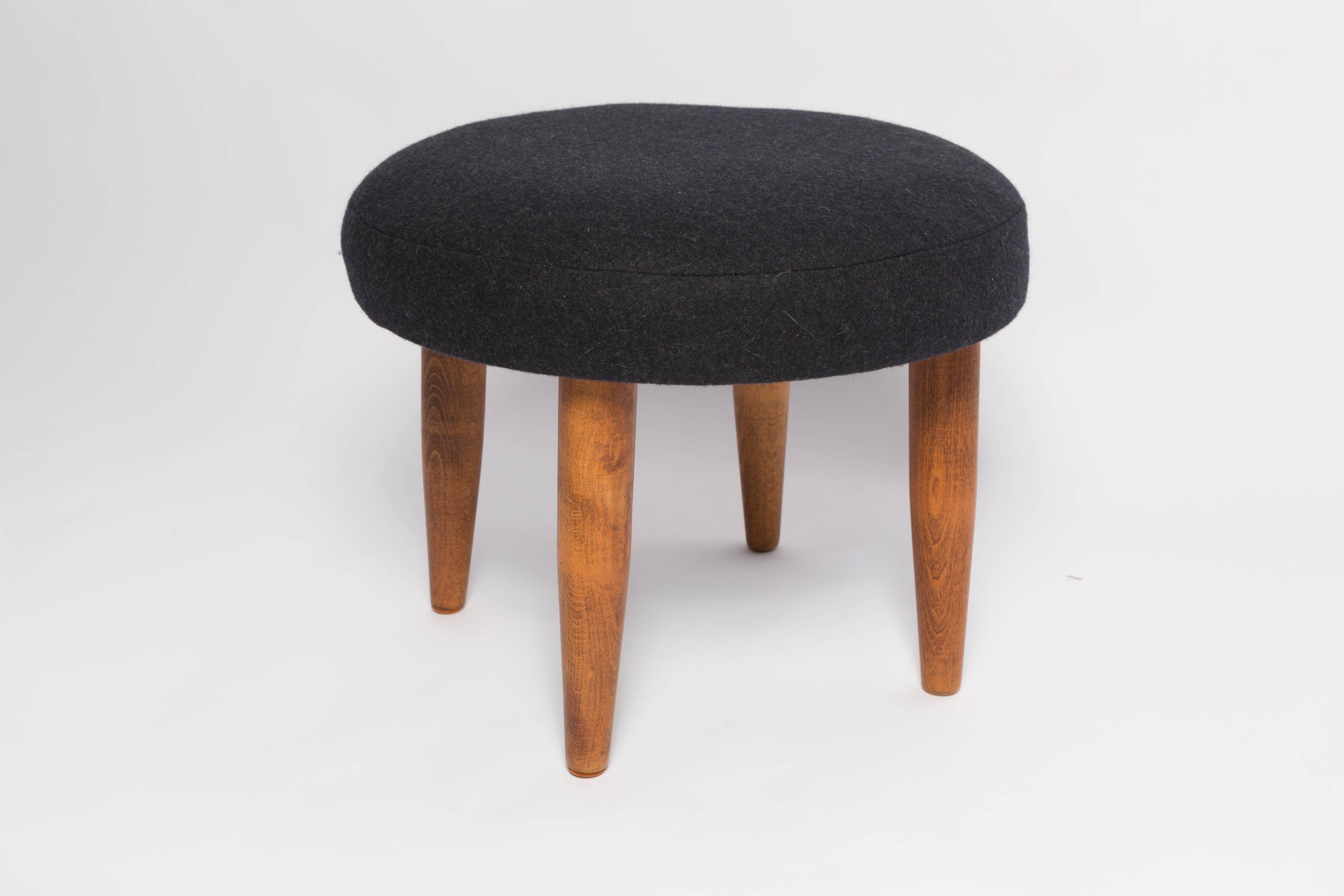 Vintage black wool stool from the mid-century, Denmark, 1960.