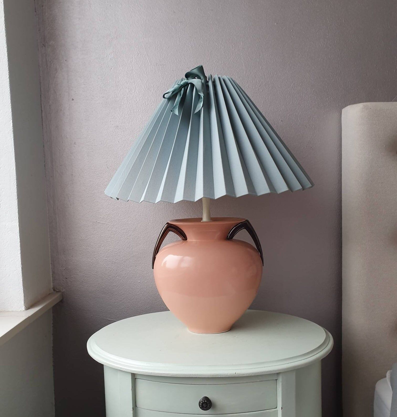 Ceramic lamp with 80s fabric lampshade