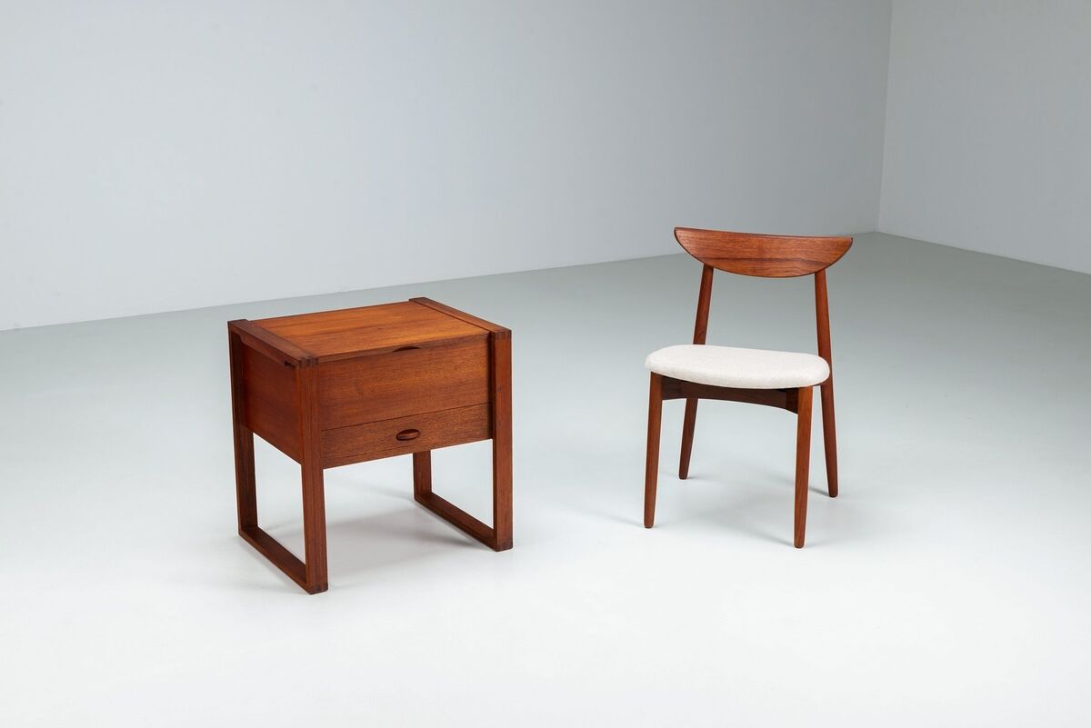 Scandinavian modern storage cabinet in teak with sled base Denmark 1960