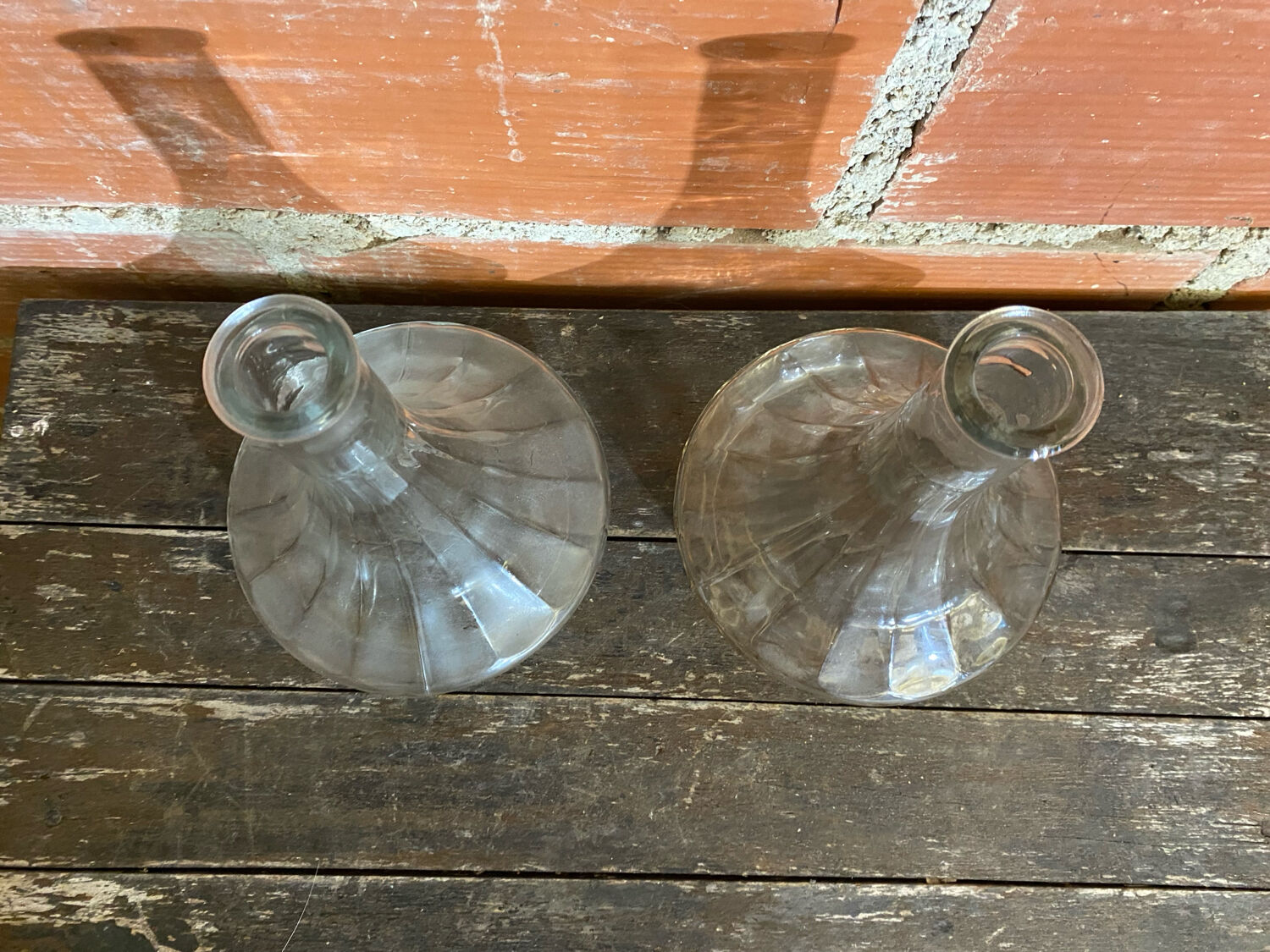 Pair of Vintage Moulded Glass Wine Decanters