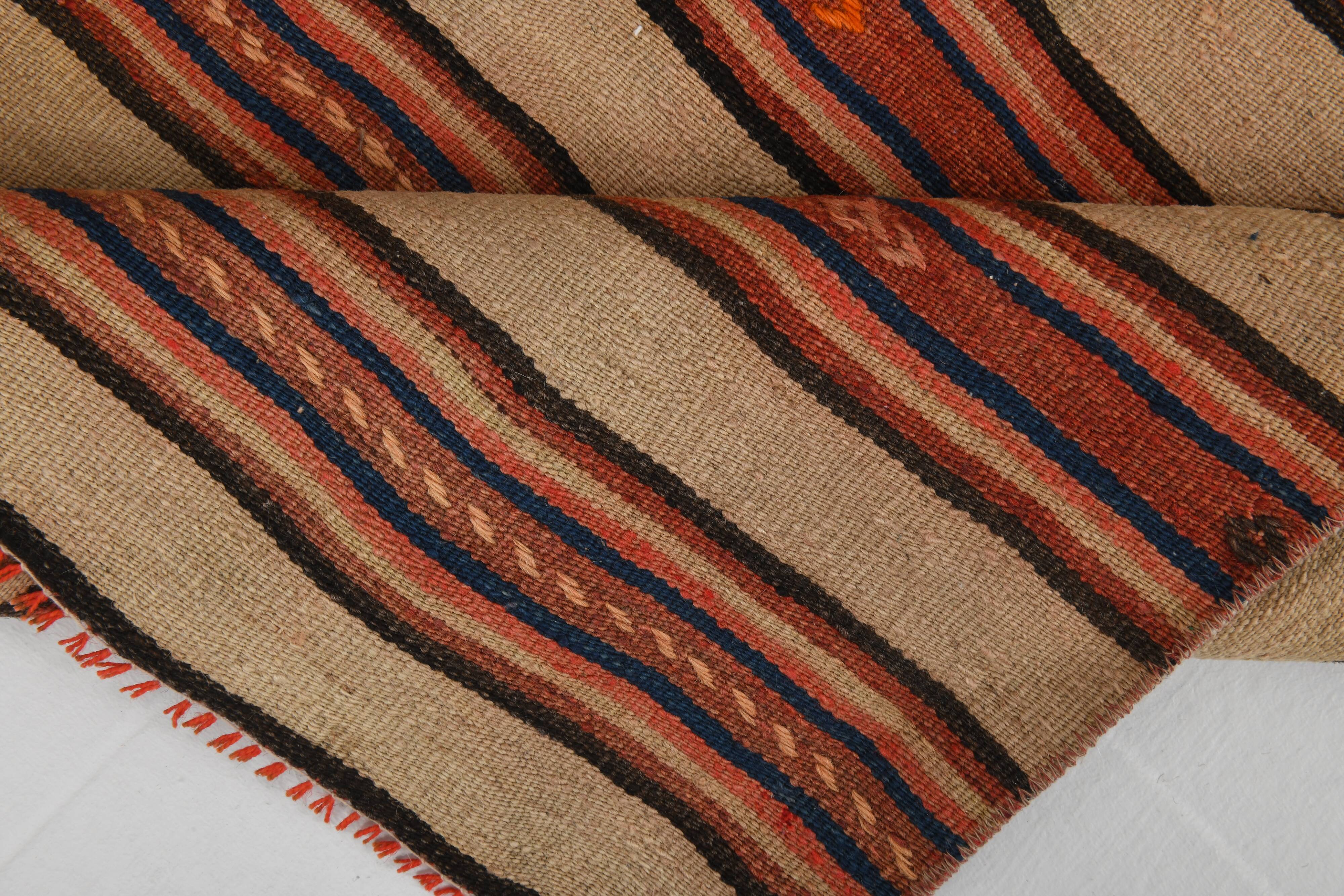 2x8 Red Striped Kilim Runner Rug, 75x254Cm