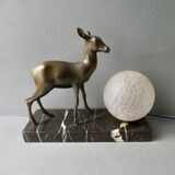Art Deco lamp with a doe and its original glass globe
