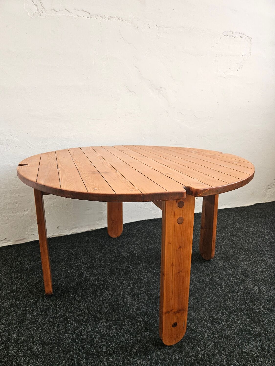 1970s solid larch dining table for four people by Mária Szedleczky - Signed