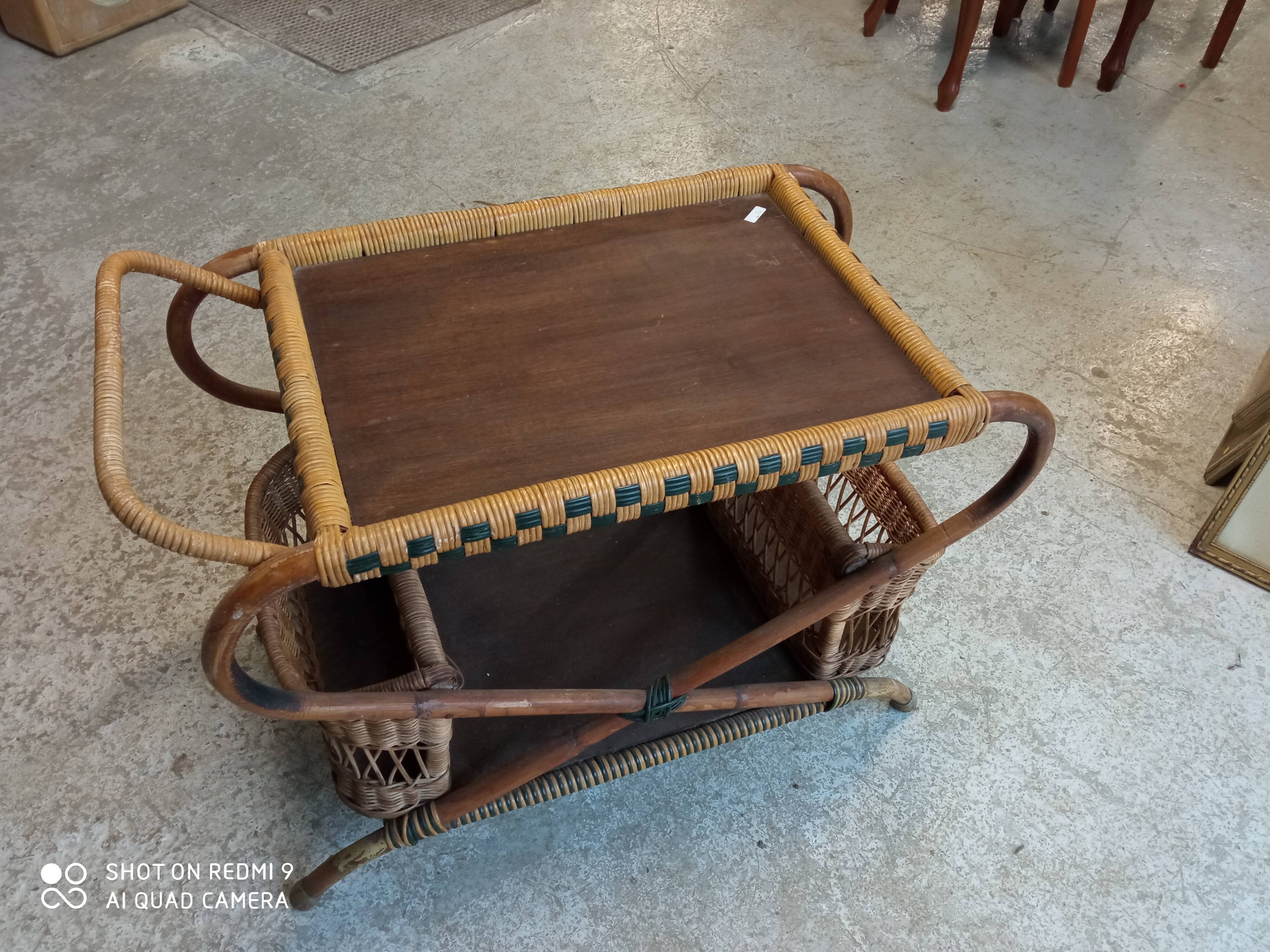 1950s rattan bar trolley