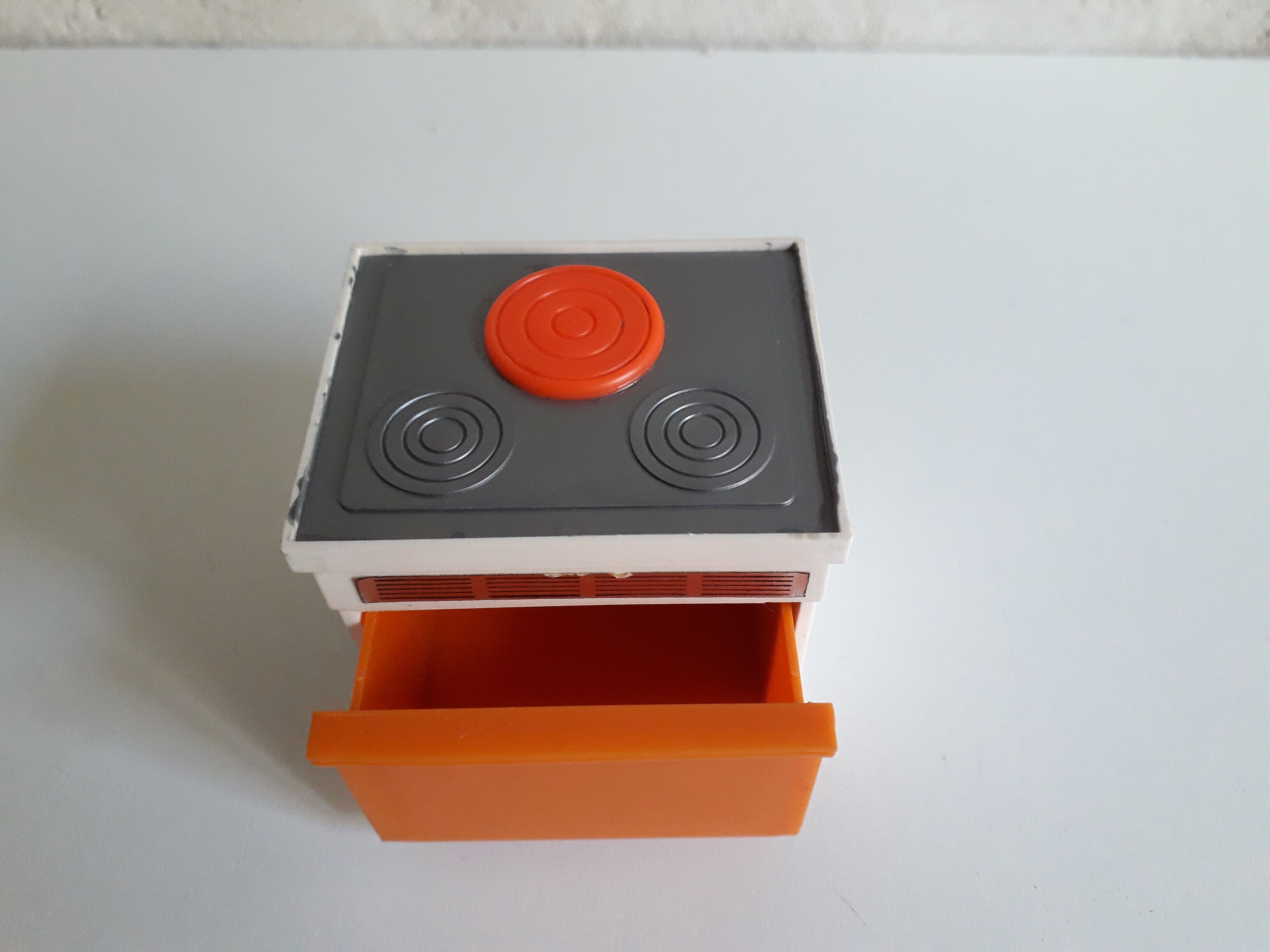 Doll furniture, orange vintage kitchen toy