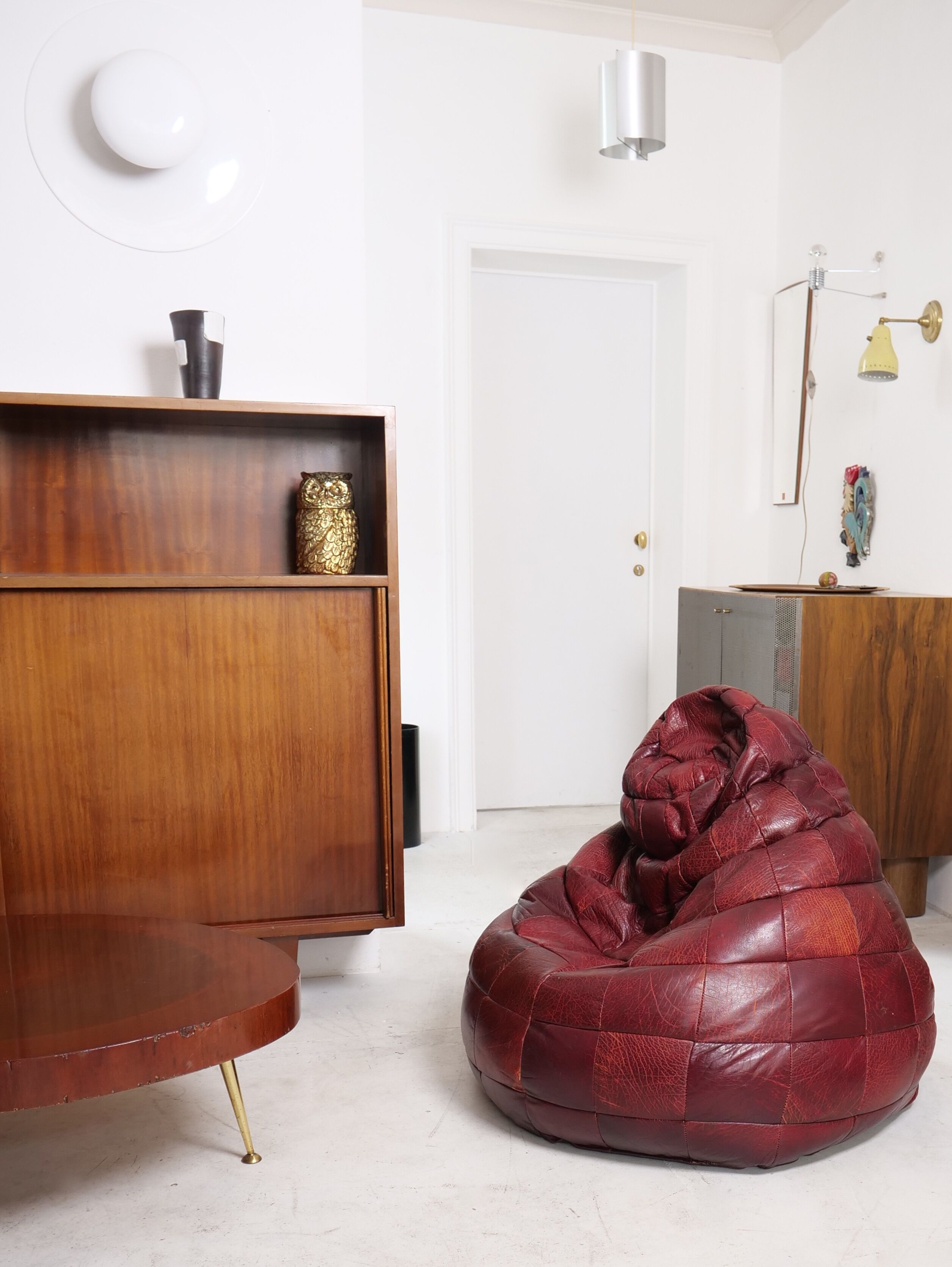 Pouf patchwork of red leather vintage burgundy 1970