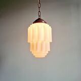 Art Deco pendant light, Skyscraper, white opaline, 1920s-30s