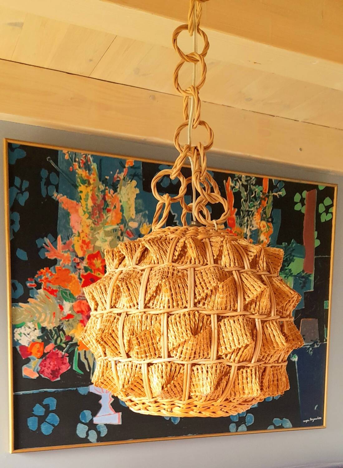 Scandinavian hanging rope and rattan 60s
