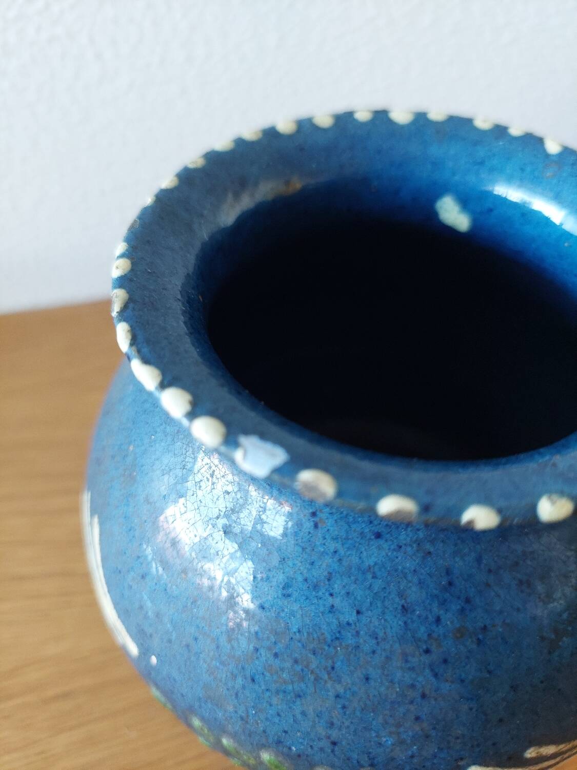 Primavera ball vase in blue ceramic with plant frieze 1920 1930