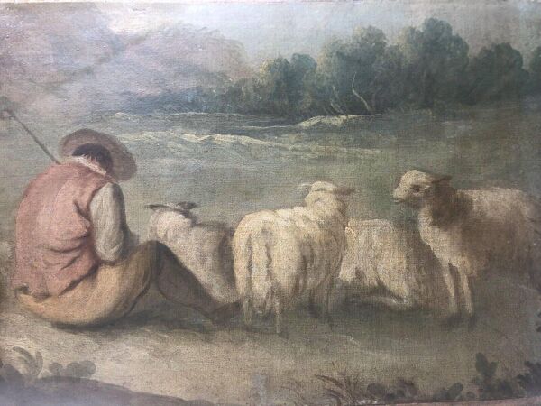 Peinture berger avec son troupeau