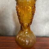 Ancien Vase Verre Moulé Jaune Orange Ambrée Made In Italy Vintage