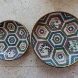 CHINA 20th CENTURY PLATE + BOWL porcelain cloisonné motifs HONG-KONG stamp