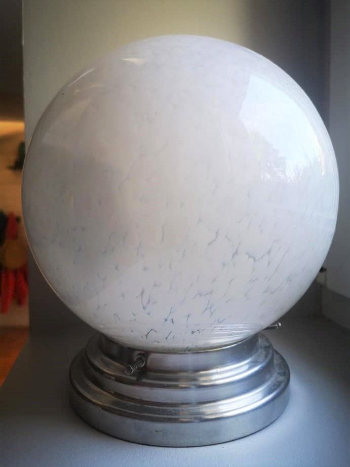 Ceiling light globe ball lampshade white opaline Clichy speckled
