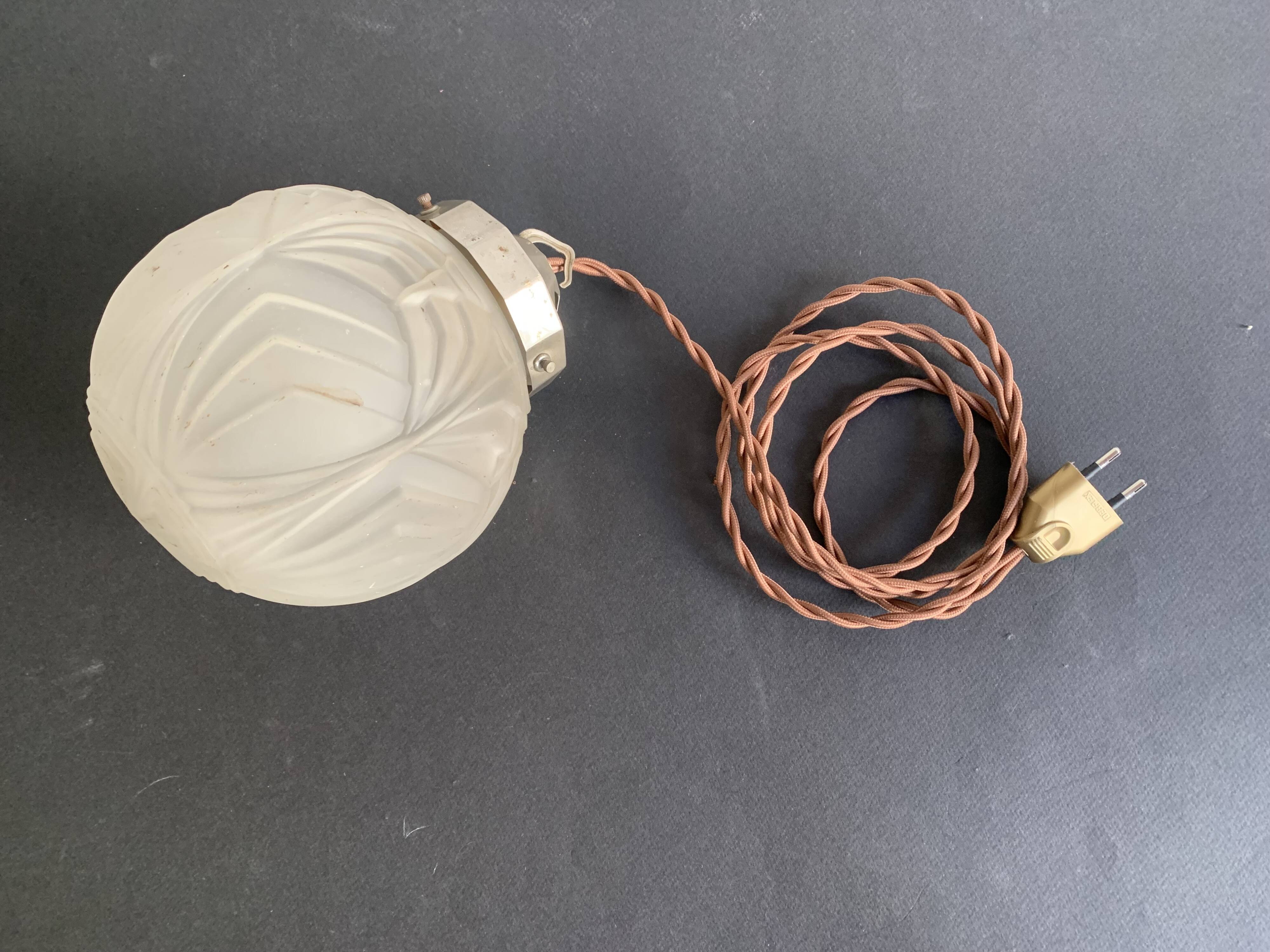 Art Deco molded glass globe pendant light, 1930