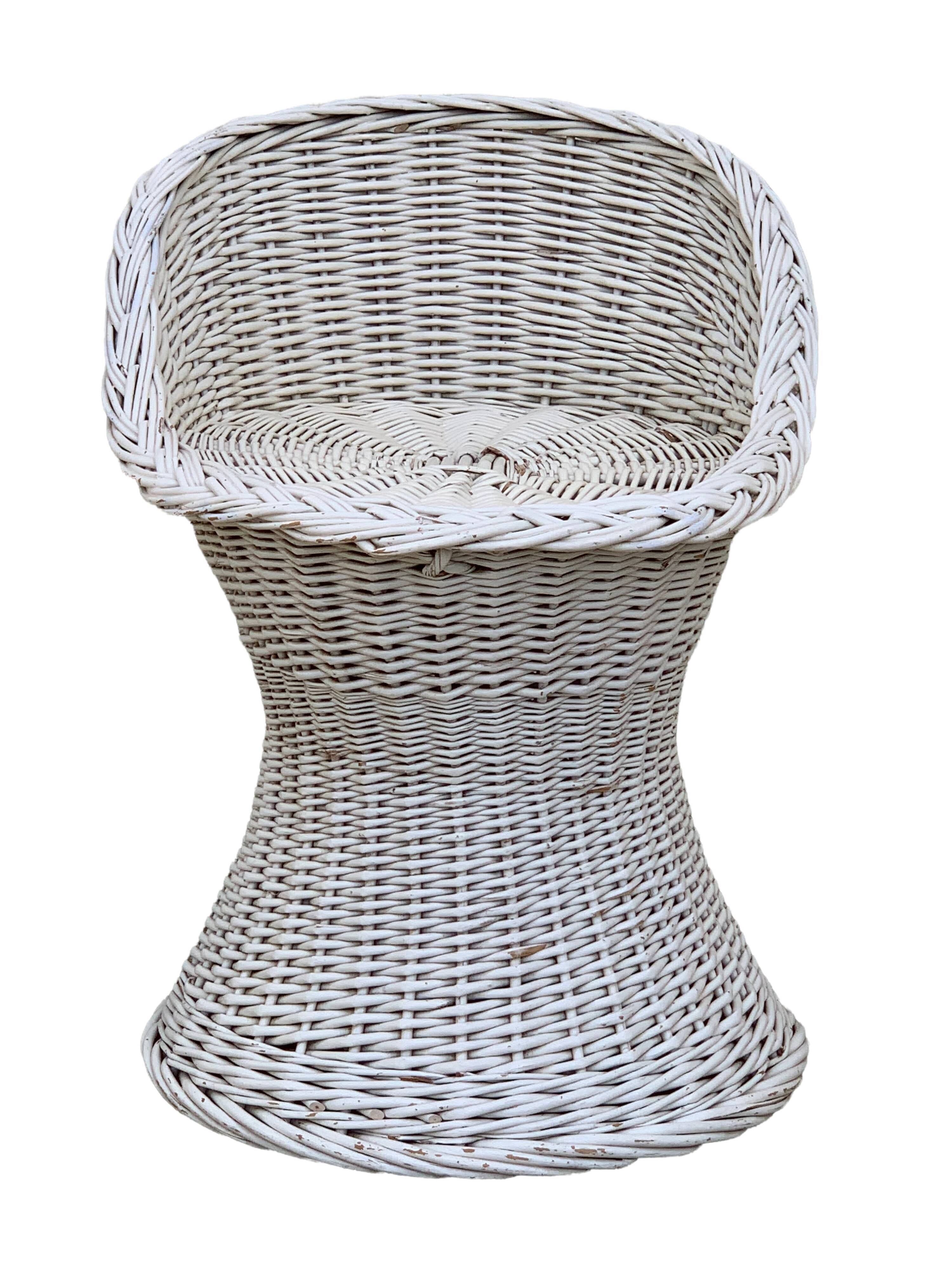 Vintage woven wicker stool 1950