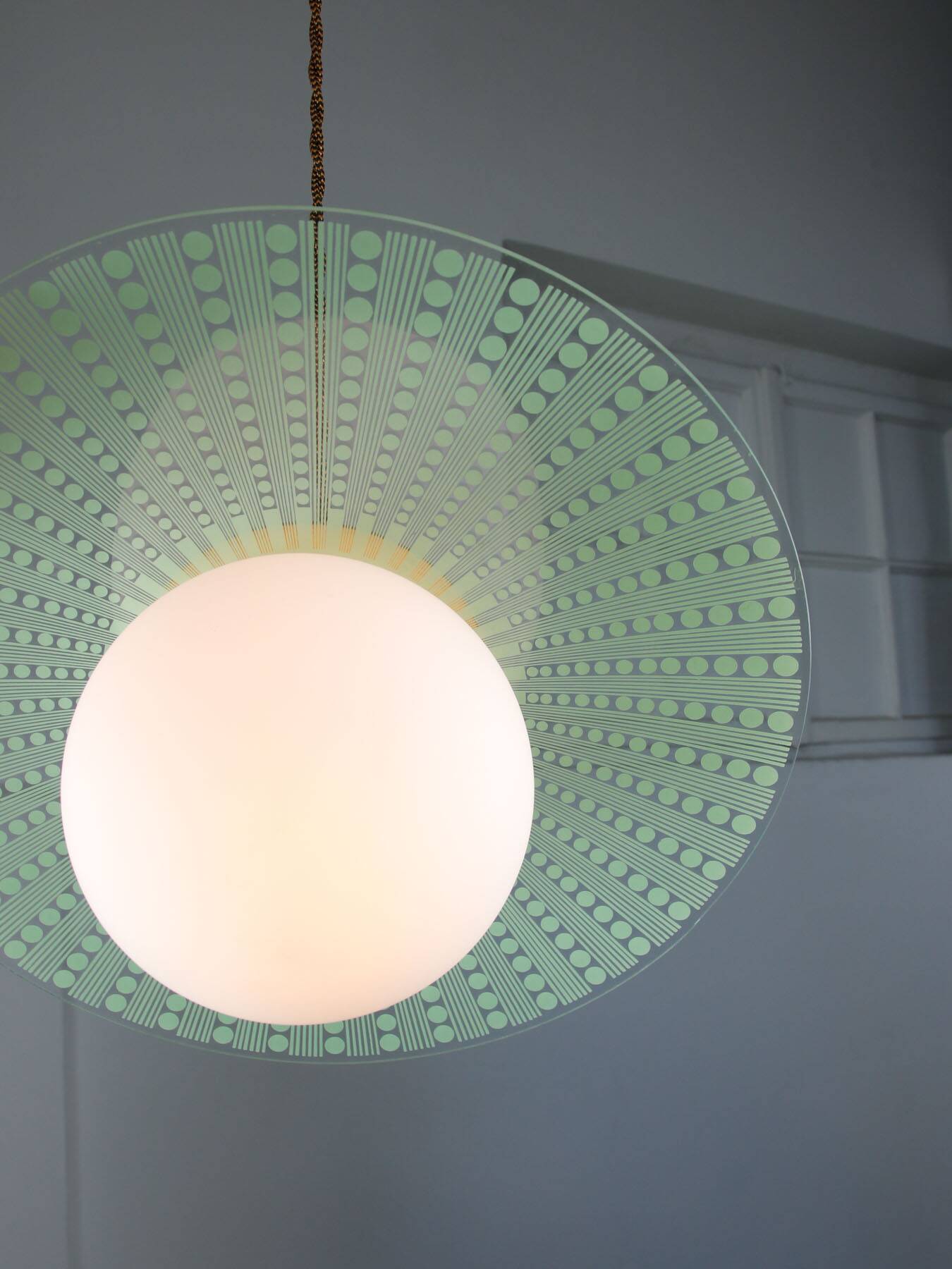 Mid-Century Italian Brass and Opaline Angel Pendant Lamp