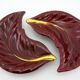 2 red and gold ceramic leaf-shaped bowls - Verceram France - vintage year