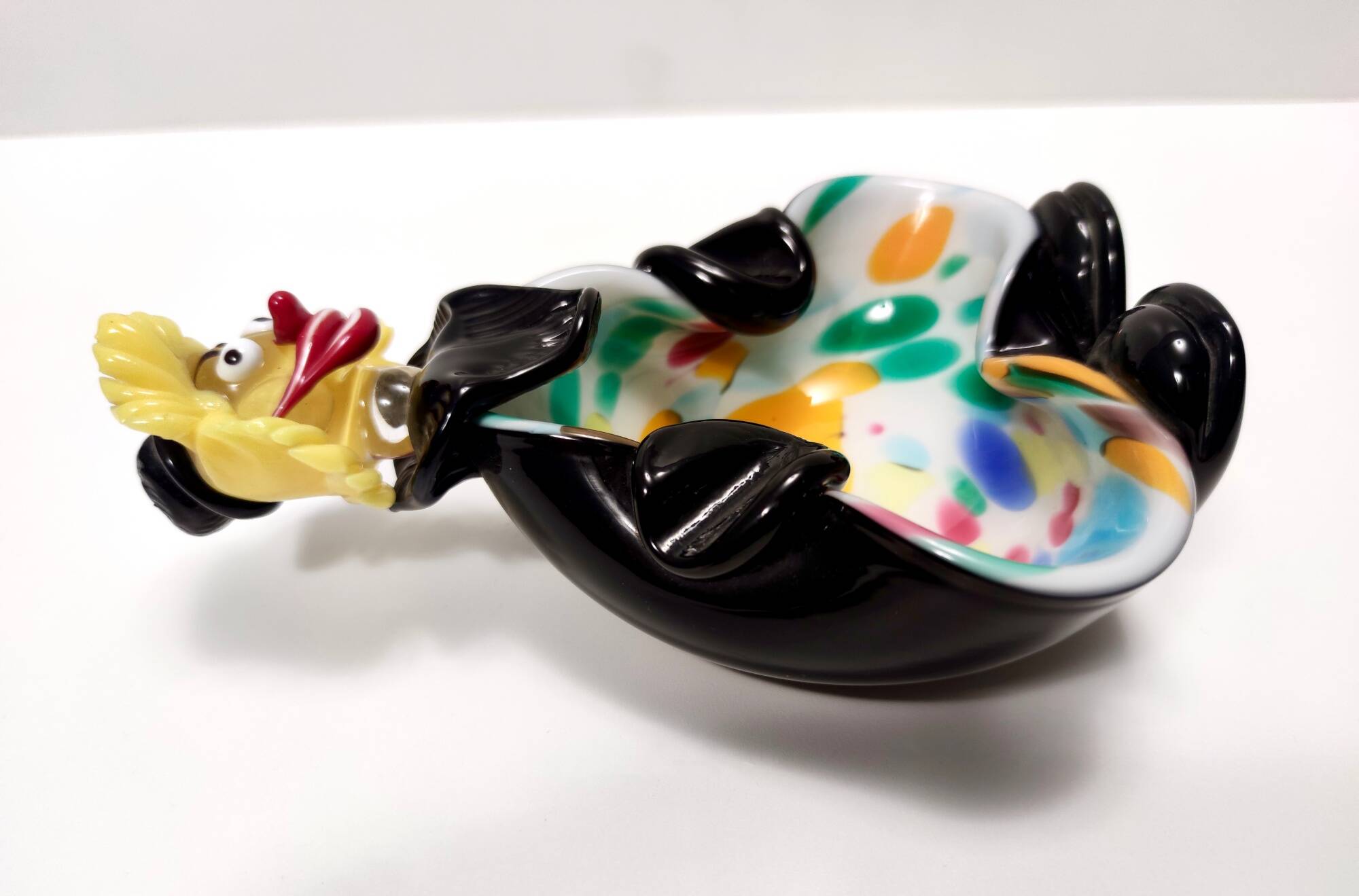 Black and Multicolored Murano Glass Clown Trinket Bowl / Ashtray, Italy