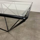 Table basse pyramidale en fil d'acier et verre dans le goût de Piva