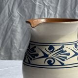 Vintage white pitcher with stylized blue plant frieze H17.5