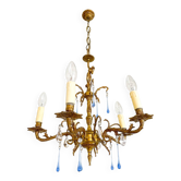 Élégant lustre vintage en bronze avec pampilles Murano bleu saphir – 5