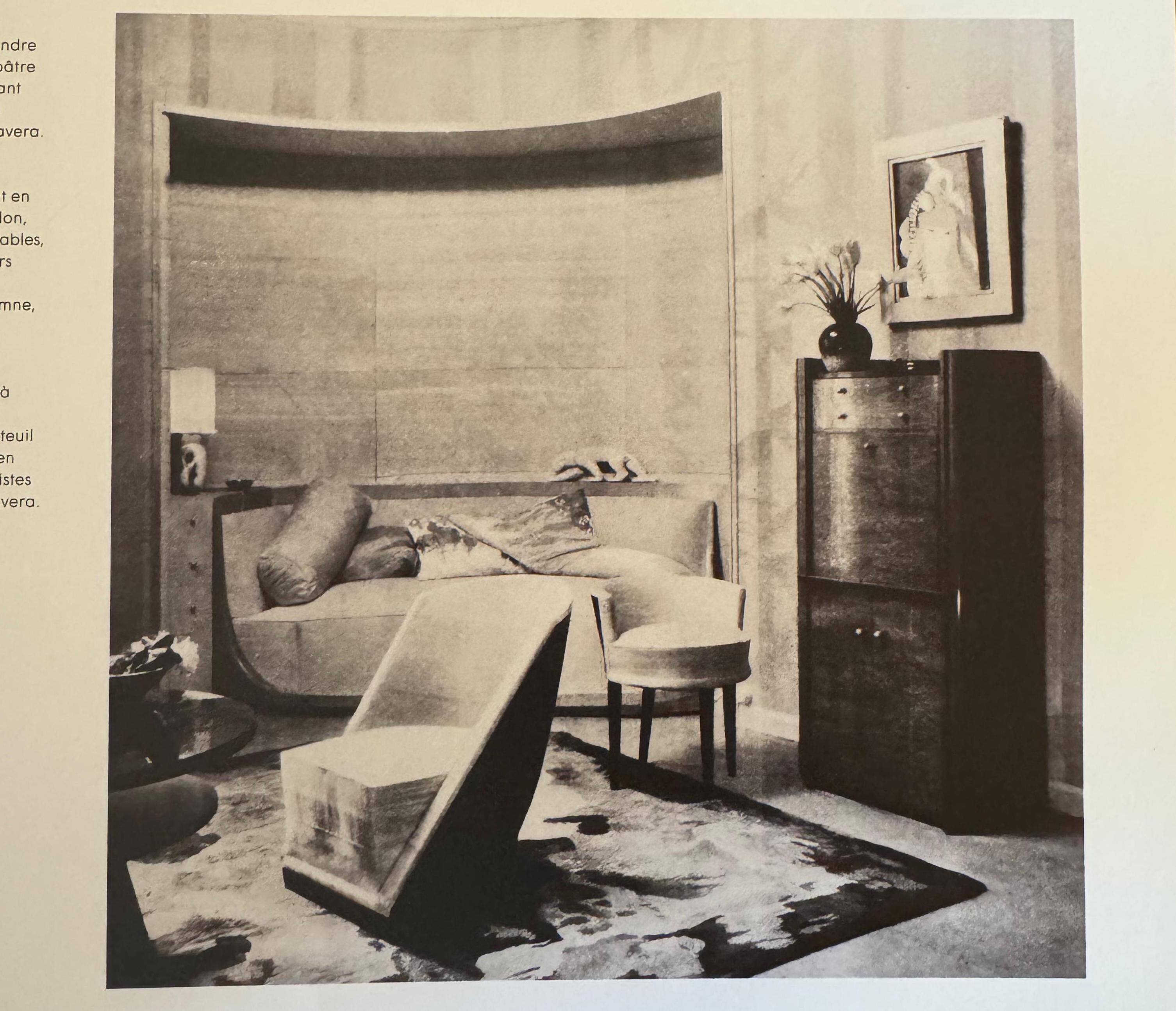 Louis Sognot pair of modernist armchairs in walnut and alpaca, 1927