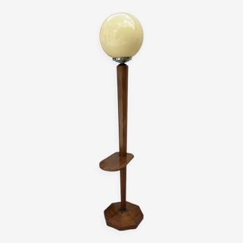 Modernist Art Deco Floor Lamp with Walnut Side Table, Denmark. 1930