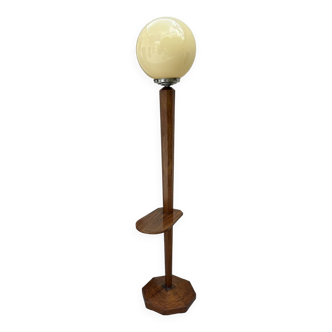 Modernist Art Deco Floor Lamp with Walnut Side Table, Denmark. 1930