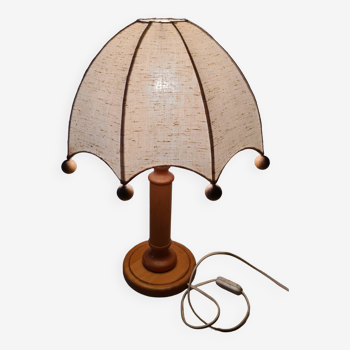 Lampe parapluie années bois et tissu années 70