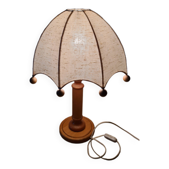 Umbrella lamp from the 70s in wood and fabric
