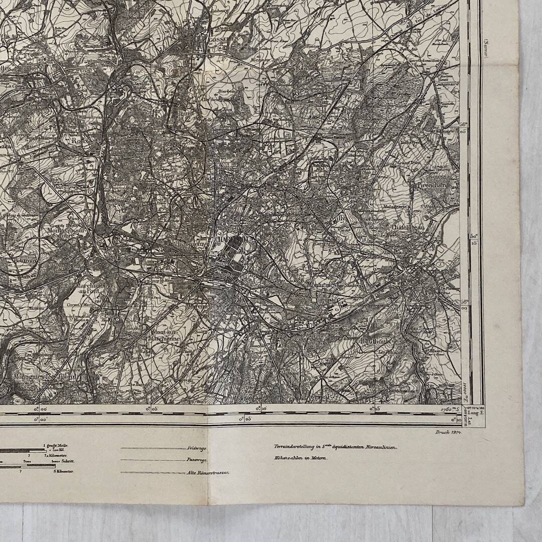 Vintage map of Charleroi surroundings 1914