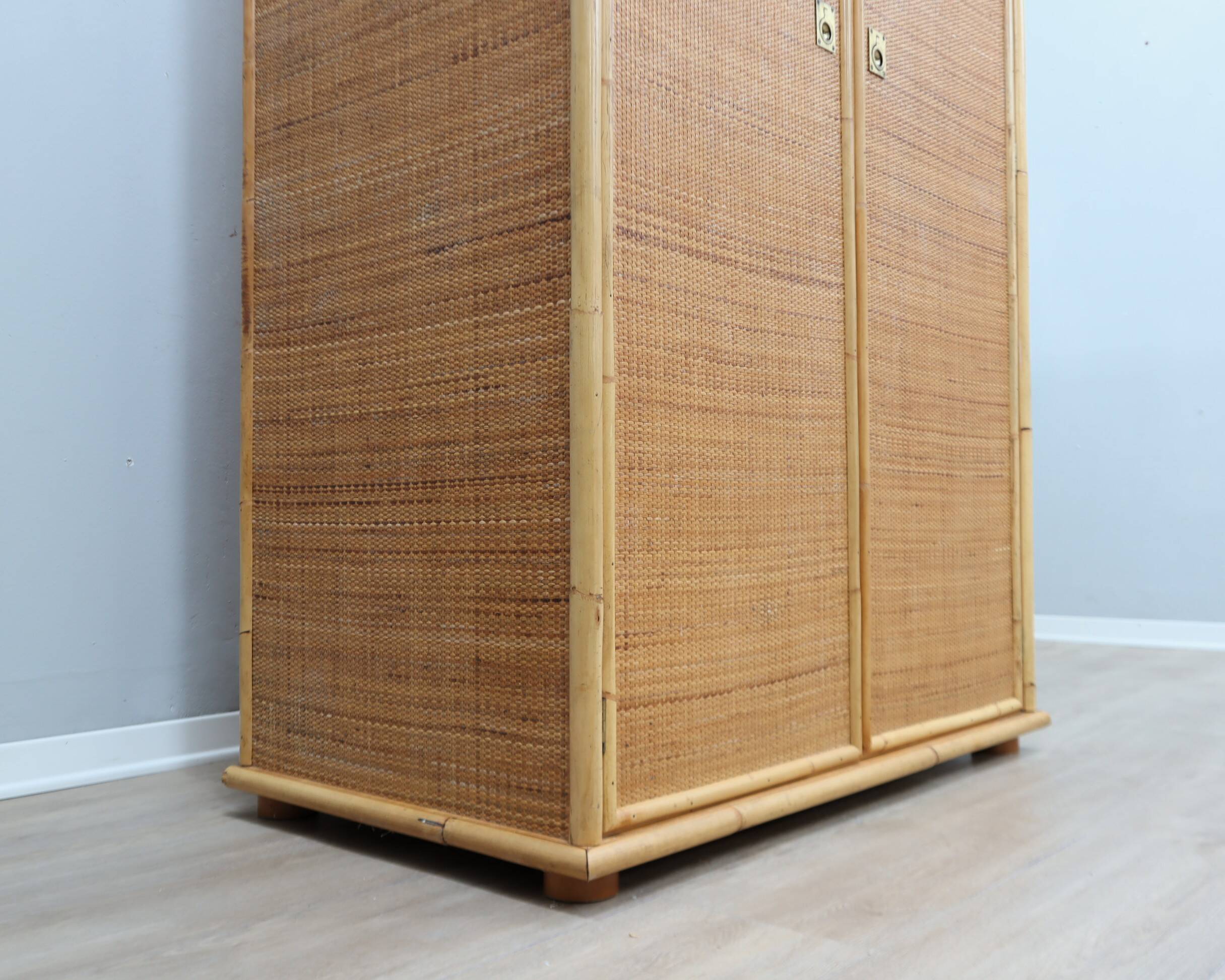 Vintage Dal Vera bamboo & rattan freestanding wardrobe 1970s